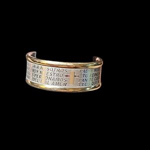 Goldtone and Stainless Steel Lord's Prayer Ring In Spanish
